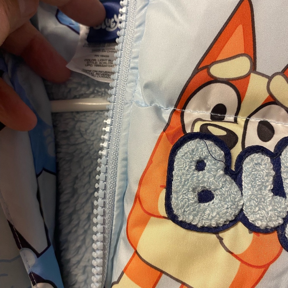 Bluey Puffer Jacket for Kids - Light Blue Printed Hooded Coat - Picture 5 of 7